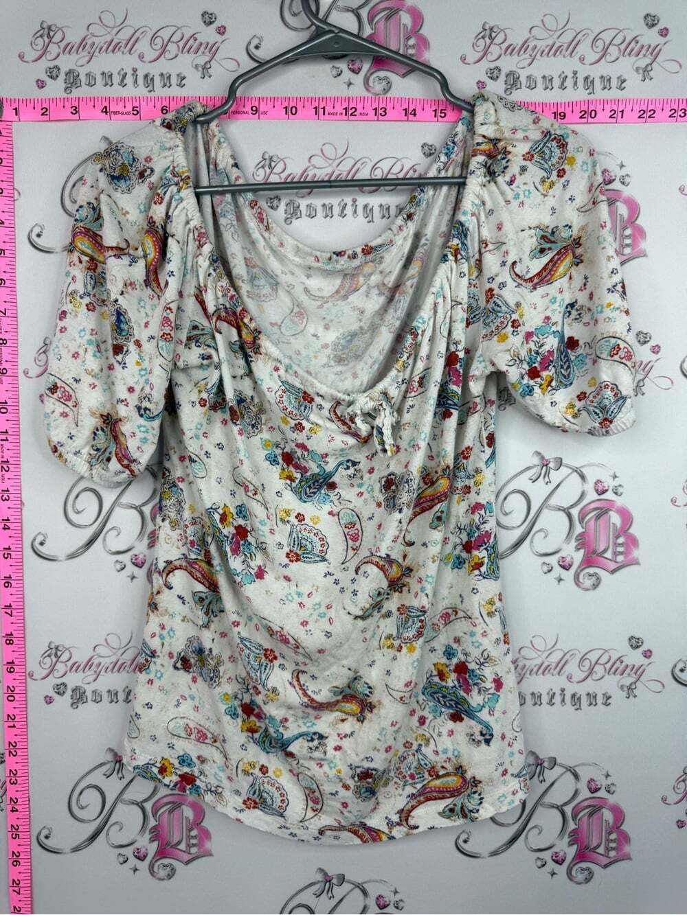 Shirt top flowy Cream Paisley Floral Drape Neck Top
